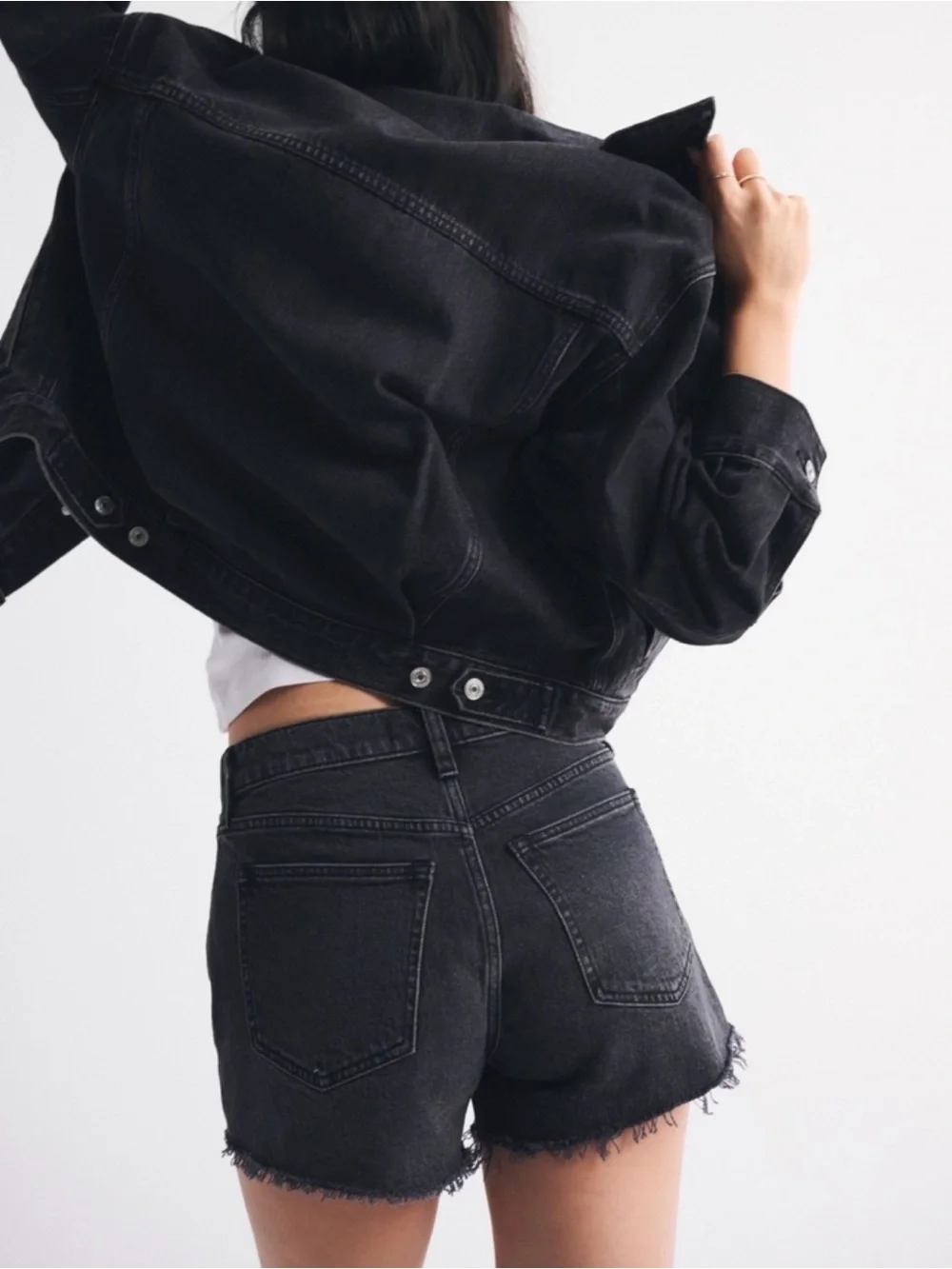 Abercrombie & Fitch Black Frayed Hem Denim Shorts